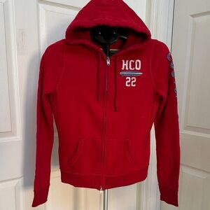Hollister Women’s Red Zip-Up Hoodie Size Large Y2K Style